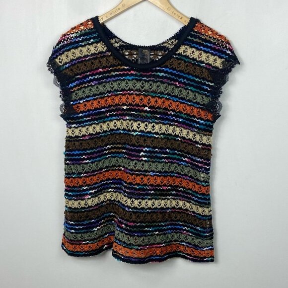 Free People New Romantics Chenille Crochet Knit Top Size XS Floral Knit Bohemian - Picture 8 of 8